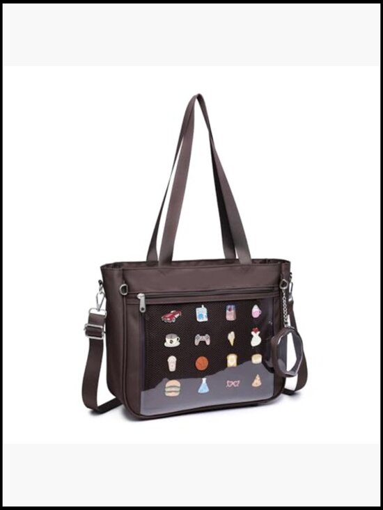 Tote Ita Bag Canvas Crossbody Shoulder Bag Backpack Kawaii with Pin Display main image 5